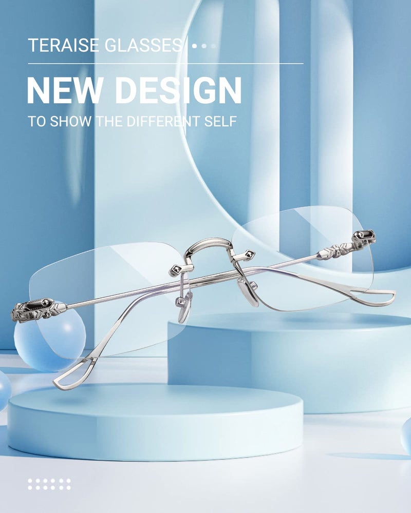 TERAISE Frameless Metal Reading Glasses for Men/Women Blue Light Blocking -Rimless Fashion Comfortable Computer Eyeglasses - Image 2