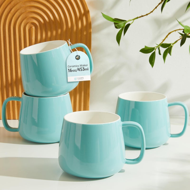 Teocera 16oz Ceramic Coffee Mugs Set of 4 â€“ Stackable Latte Cups, Microwave, Dishwasher & Oven Safe â€“ Ideal for Coffee, Cappuccino, Hot Chocolate, Housewarming Gifts, Turquoise - Image 1