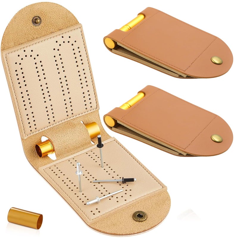 AKV Travel Cribbage Board Game Set Portable Cribbage Boards Unique 2 Track Cribbage Board Foldable PU Mini Cribbage Board with 4 Cribbage Board Pegs Folded314x492inAfter Unfolding L1031in 2Pcs - Image 3