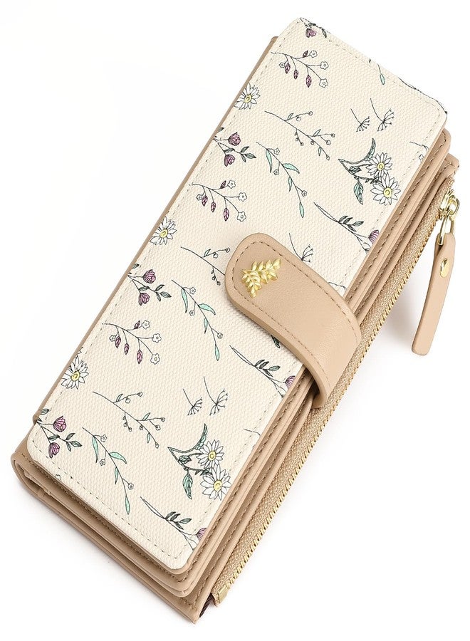 GAEKEAO Womens Wallet RFID Blocking Trifold Large Capacity Ladies Vegan Leather Wallet Floral Multi Card Holder Organizer - Image 1