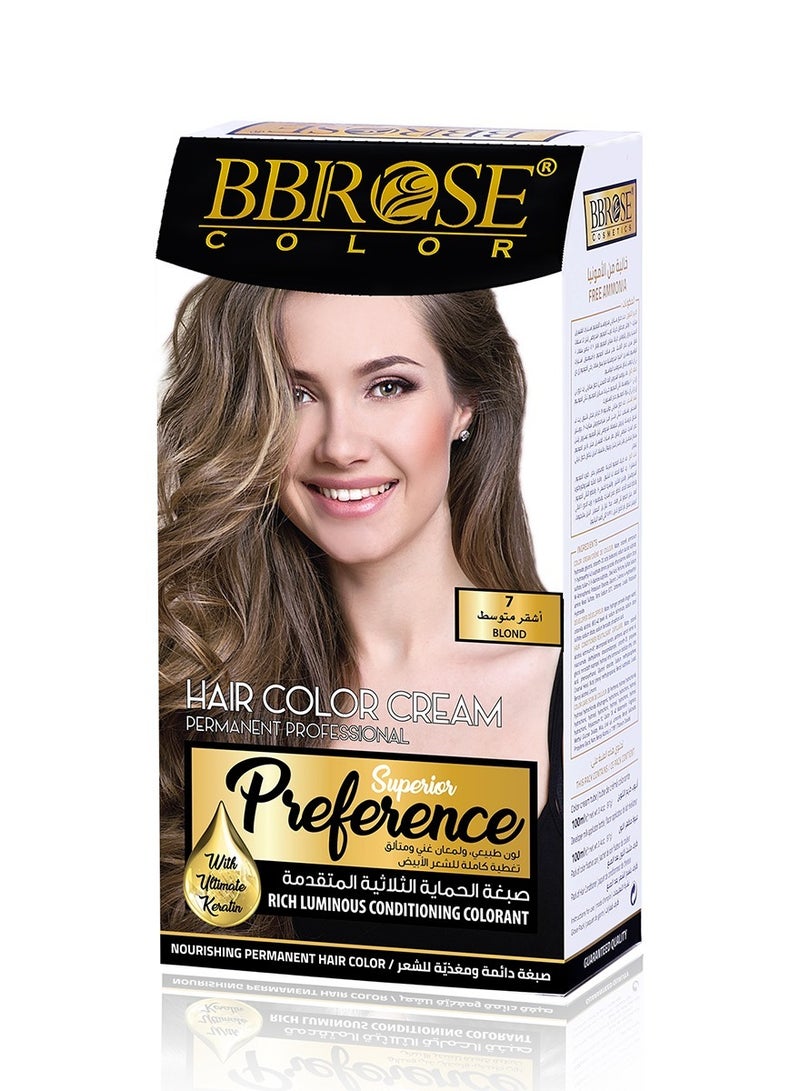 BBROSE Hair Color Cream Professional Preference  Blond 7, Rich Luminous Conditioning Colorant 100ml - Image 1