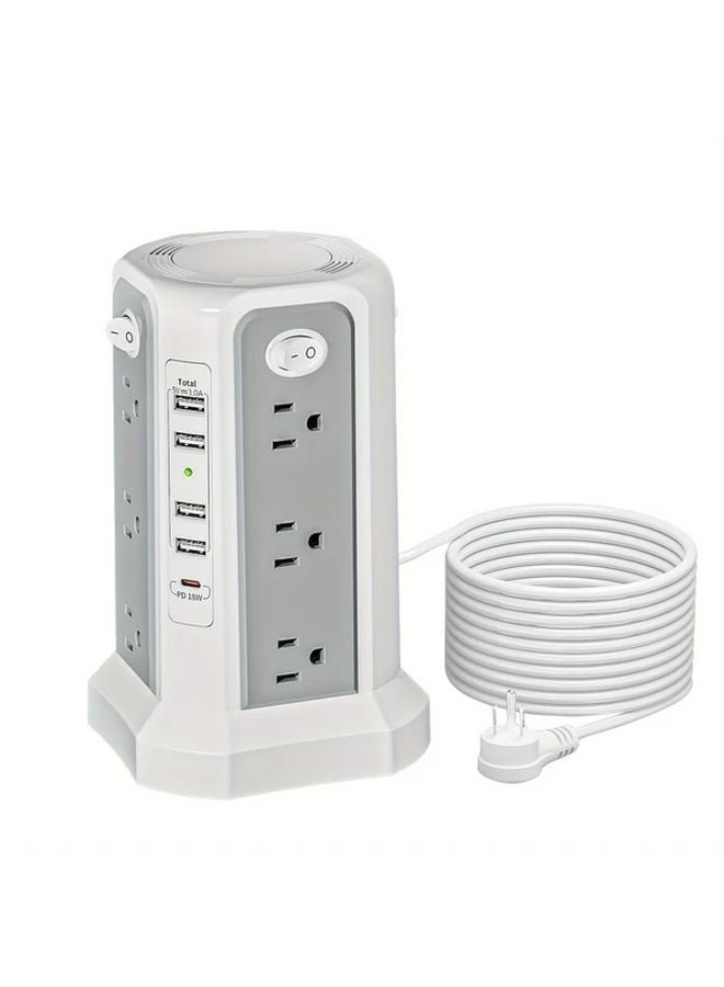 White Night Light Surge Protector Power Strip 12 Outlets 5 USB Ports Auto Shutoff Overload Protection 8 8ft - Image 2