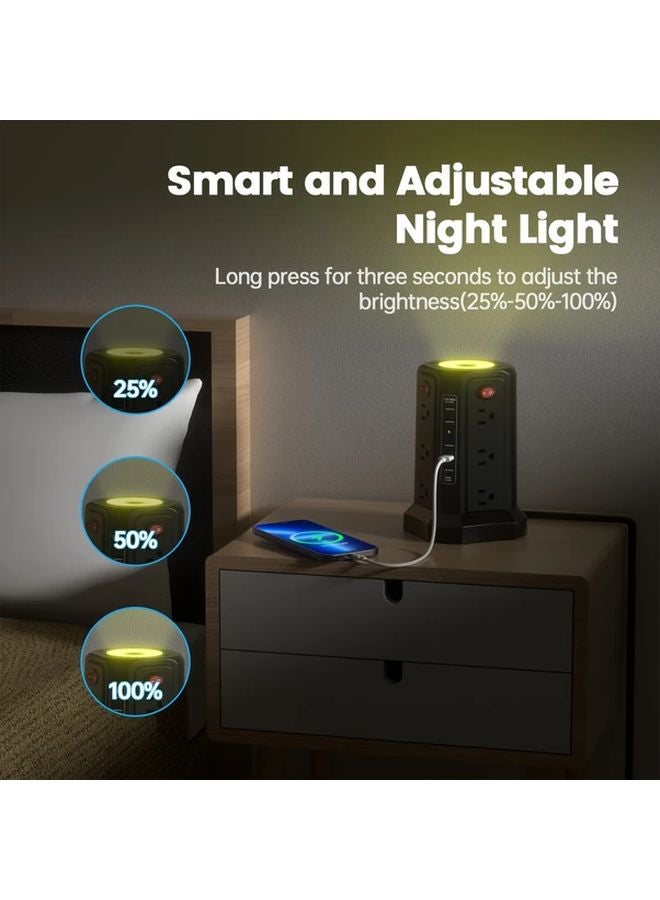 White Night Light Surge Protector Power Strip 12 Outlets 5 USB Ports Auto Shutoff Overload Protection 8 8ft - Image 3