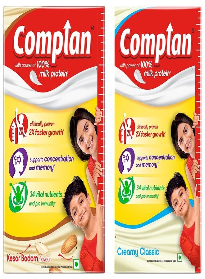 Complan Nutrition Drink Powder for Children, Creamy Classic Flavour, 1 kg Carton & Kesar Badam 500g | Nutrition drink for kids with protein & 34 vital nutrients - Image 1