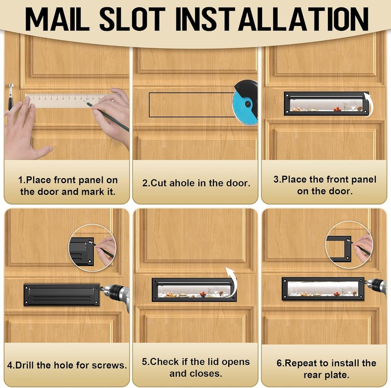 Profasion 10 inch Mail Slot for Front Door, Stainless Steel Mail Slot Cover, Easy to Install, 1 Pack, 10"×3", Black - Image 4