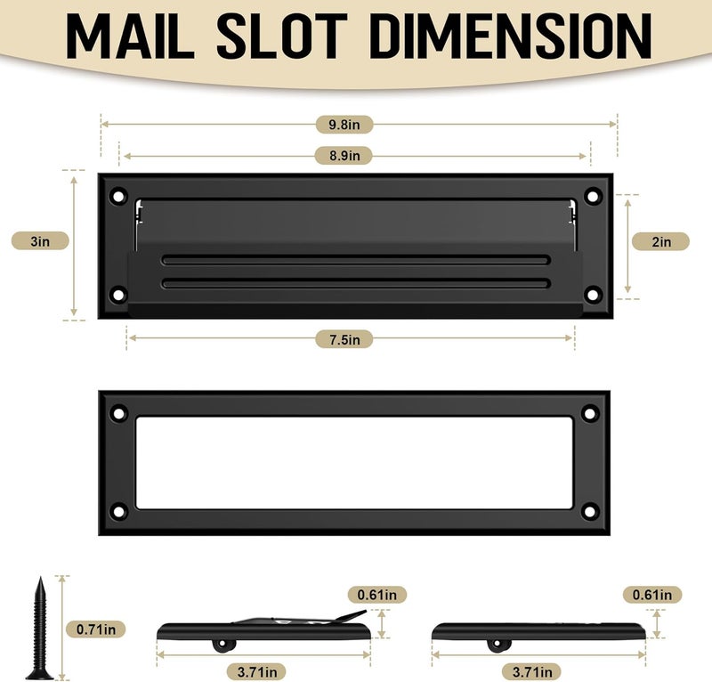 Profasion 10 inch Mail Slot for Front Door, Stainless Steel Mail Slot Cover, Easy to Install, 1 Pack, 10"×3", Black - Image 2