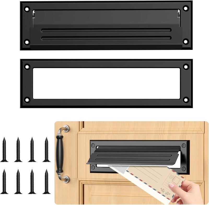 Profasion 10 inch Mail Slot for Front Door, Stainless Steel Mail Slot Cover, Easy to Install, 1 Pack, 10"×3", Black - Image 1
