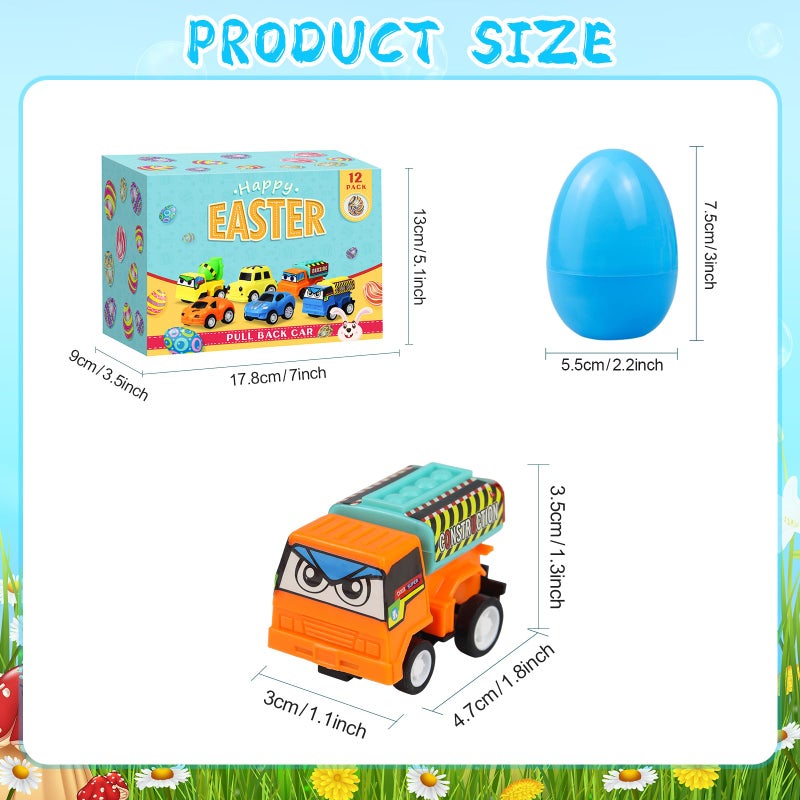 ISTOOLL 12PCS Pre Filled Easter Eggs Car Gifts for Kids with Pull-Back Cars Easter Basket Stuffers Easter Eggs Hunt Easter Party Favor Prize Classroom Rewards Toys for Boys Girls Teens - Image 4