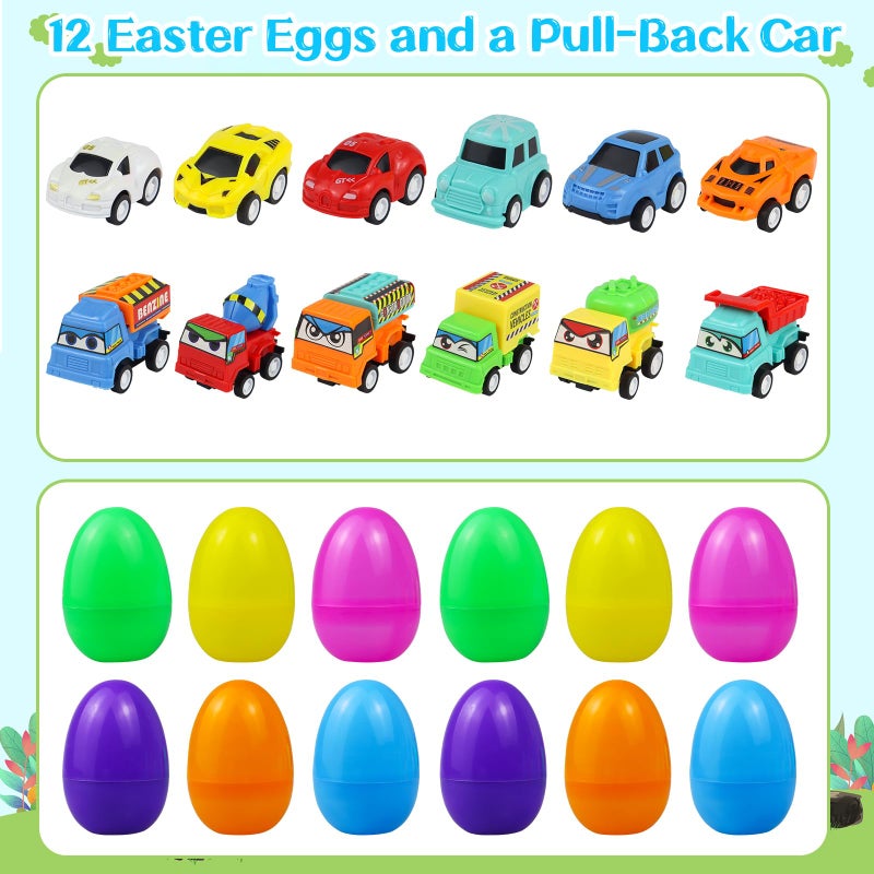ISTOOLL 12PCS Pre Filled Easter Eggs Car Gifts for Kids with Pull-Back Cars Easter Basket Stuffers Easter Eggs Hunt Easter Party Favor Prize Classroom Rewards Toys for Boys Girls Teens - Image 2