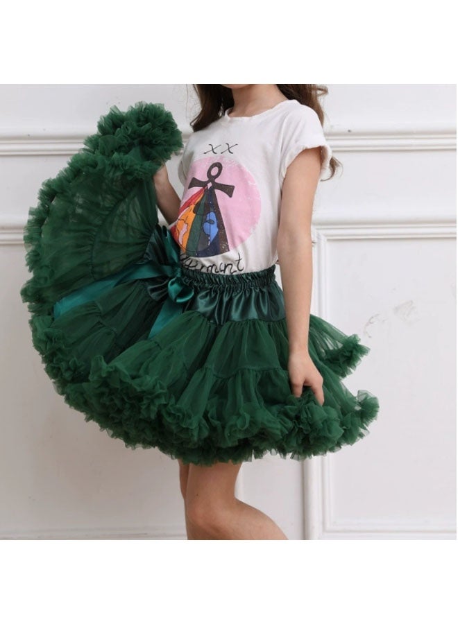 إيليلي تنورة أطفال منفوشة، تنورة قصيرة، تنورة توتو أميرة، لون أخضر داكن (مقاس: متوسط) - Image 2