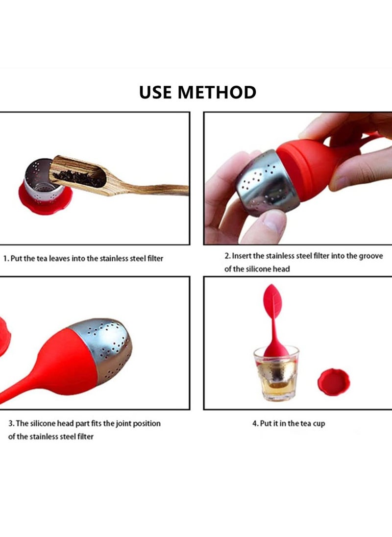Generic - 2Pcs Stainless Steel Leaf Tea Infuser Silicone Handle Cha Strainer Teaware Spice Filter Coffee Diffuser Sieve Kitchen Accessories Red & Green - Image 1