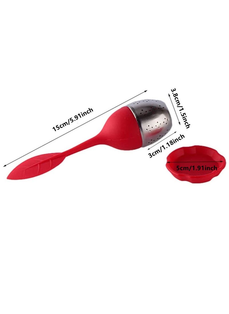 Generic - 2Pcs Stainless Steel Leaf Tea Infuser Silicone Handle Cha Strainer Teaware Spice Filter Coffee Diffuser Sieve Kitchen Accessories Red & Green - Image 1