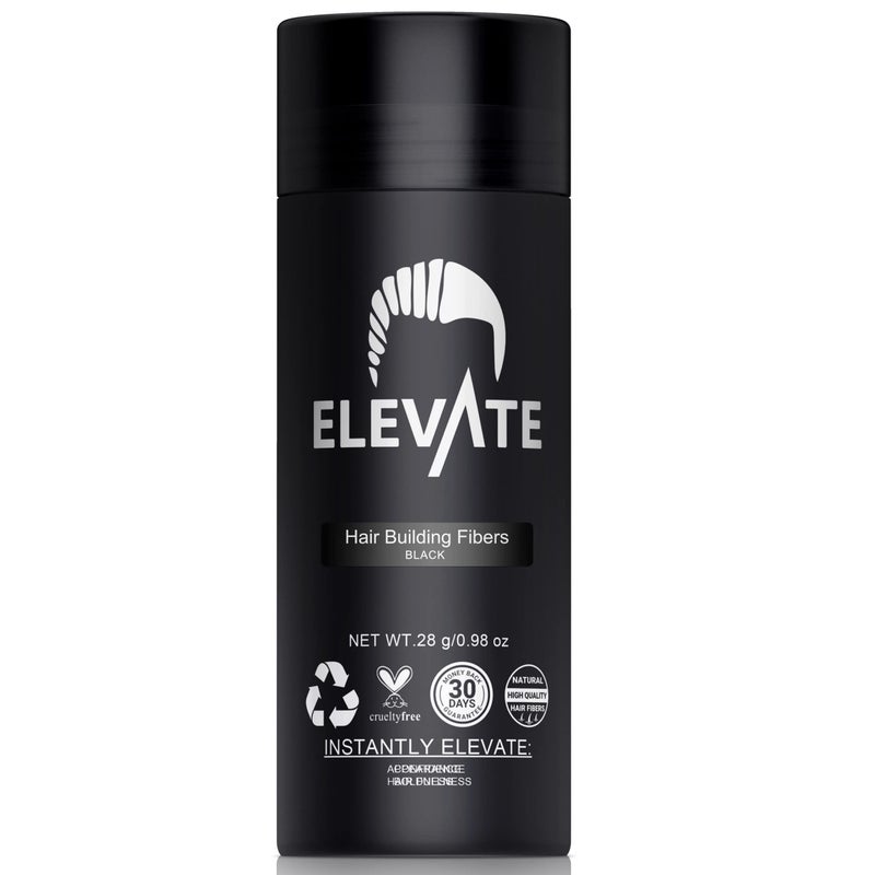 ELEVATE Hair Fibers to Instantly Thicken & Completely Conceal Thinning Balding Areas Loss in 30 Seconds for Men & Women (BLACK) 28g Size - 100% Natural & Undetectable Keratin Fibers - Image 1