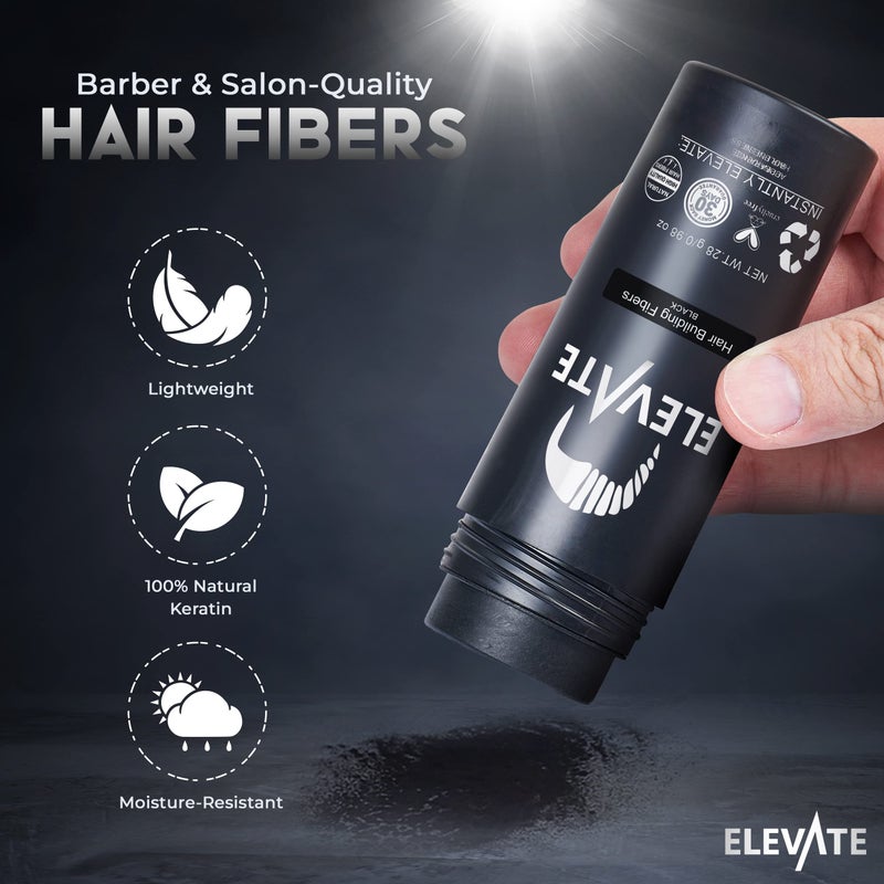 ELEVATE Hair Fibers to Instantly Thicken & Completely Conceal Thinning Balding Areas Loss in 30 Seconds for Men & Women (BLACK) 28g Size - 100% Natural & Undetectable Keratin Fibers - Image 2
