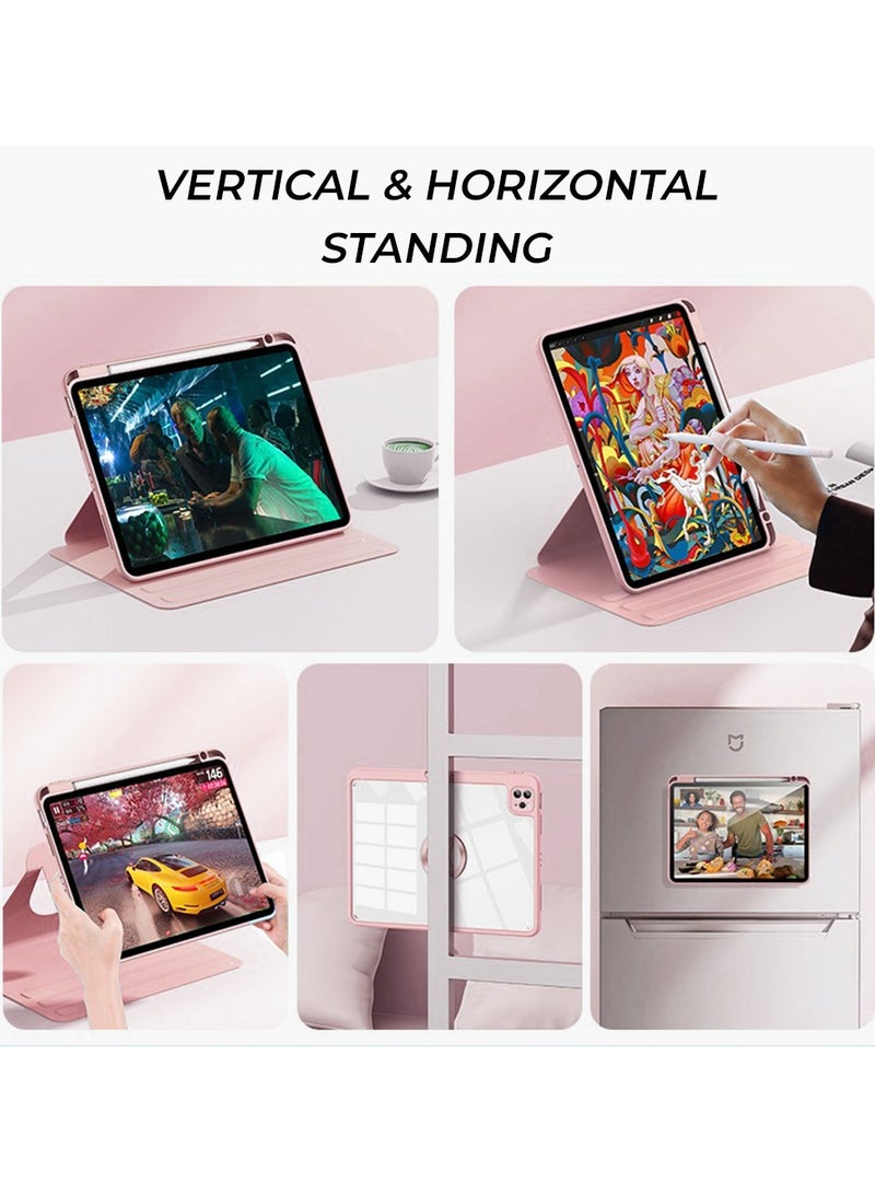 glassology حافظة مغناطيسية دوارة 360° لجهاز iPad 10.9 2022 مع حامل قلم، حافظة ذكية لجهاز iPad تدعم Touch ID ووضع السكون/الاستيقاظ تلقائيًا باللون الوردي - Image 2