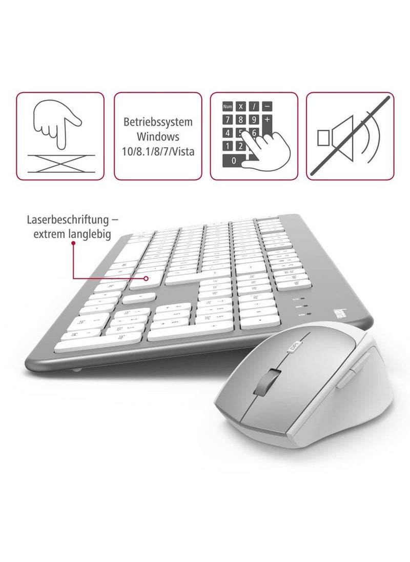 Hama - Hama Radio Keyboard and mouse set , QWERTZ Silver, White - Image 1