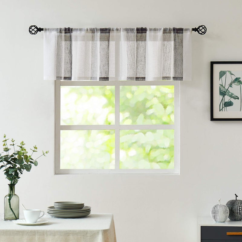 Central Park Black and White Kitchen Window Curtain Valance Vertical Stripe Sheer Boucle Linen Window Curtain Living Room Decorative Rod Pocket 54 W x 15 L Rustic Living Panels