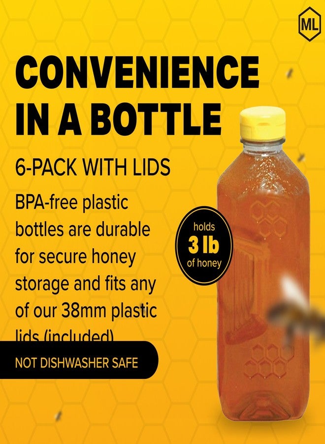 Mann Lake 3lb Refillable Embossed Honey Jugs | Plastic Containers with Yellow Flip-Top Lids | for Storage & Dispensing | 6-Pack - Image 2