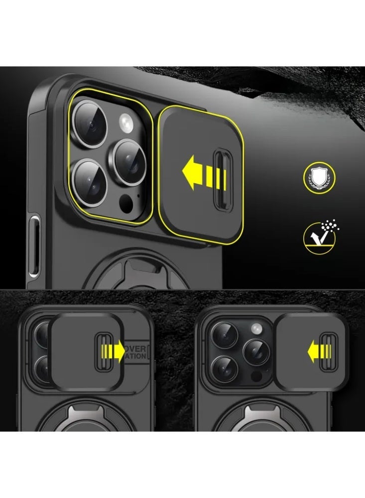 حقيبة واقية لـ iPhone 17 Pro مع غطاء كاميرا منزلق، فتحة بطاقة مخفية وحلقة دوارة 360 درجة - Image 2