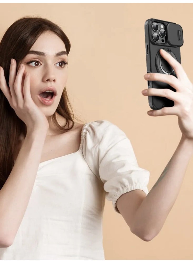 حقيبة واقية لـ iPhone 17 Pro مع غطاء كاميرا منزلق، فتحة بطاقة مخفية وحلقة دوارة 360 درجة - Image 3
