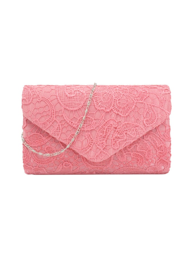 Dinner 2023 European And American Fashion Silk Lace Women's Evening Bag Women's Banquet Bag Clutch One-piece Delivery-Color:Coral Red-Dimensions:215.7g 22*14*5cm  - Image 1