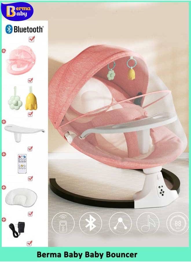 Berma Baby Baby Swing for Infants, Electric Portable Baby Swing for Newborn, Bluetooth Touch Screen/Remote Control Timing Function 3 Swing Speeds Baby Rocker Chair with Music Speaker 5 Point HarnessPink  - Image 1