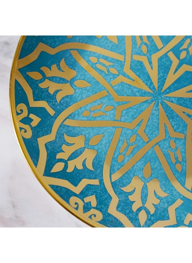 DANUBE HOME Zahra Dessert Plate Plates Kitchen Mini Dinner Plates Cake Snacks Side Dish Microwave Dishwasher Safe Gift Vintage Blue Gold 8 Inch