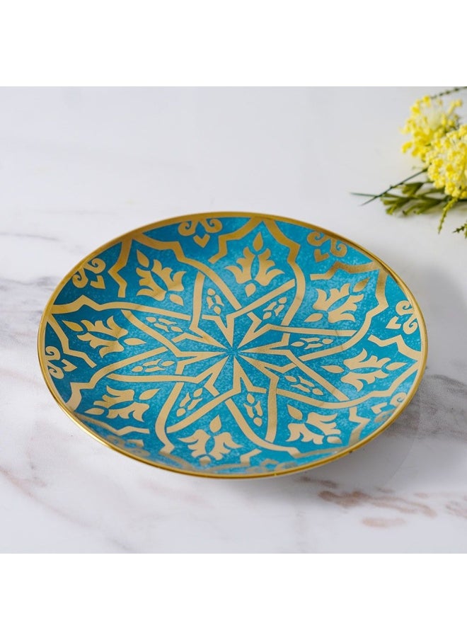DANUBE HOME Zahra Dessert Plate Plates Kitchen Mini Dinner Plates Cake Snacks Side Dish Microwave Dishwasher Safe Gift Vintage Blue Gold 8 Inch  - Image 1