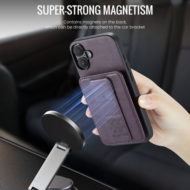 حافظة جلدية رمادية اللون مانعة للـ RFID مزودة بفتحات للبطاقات وحامل إمالة متوافقة مع iPhone 15 Pro Max - Image 4