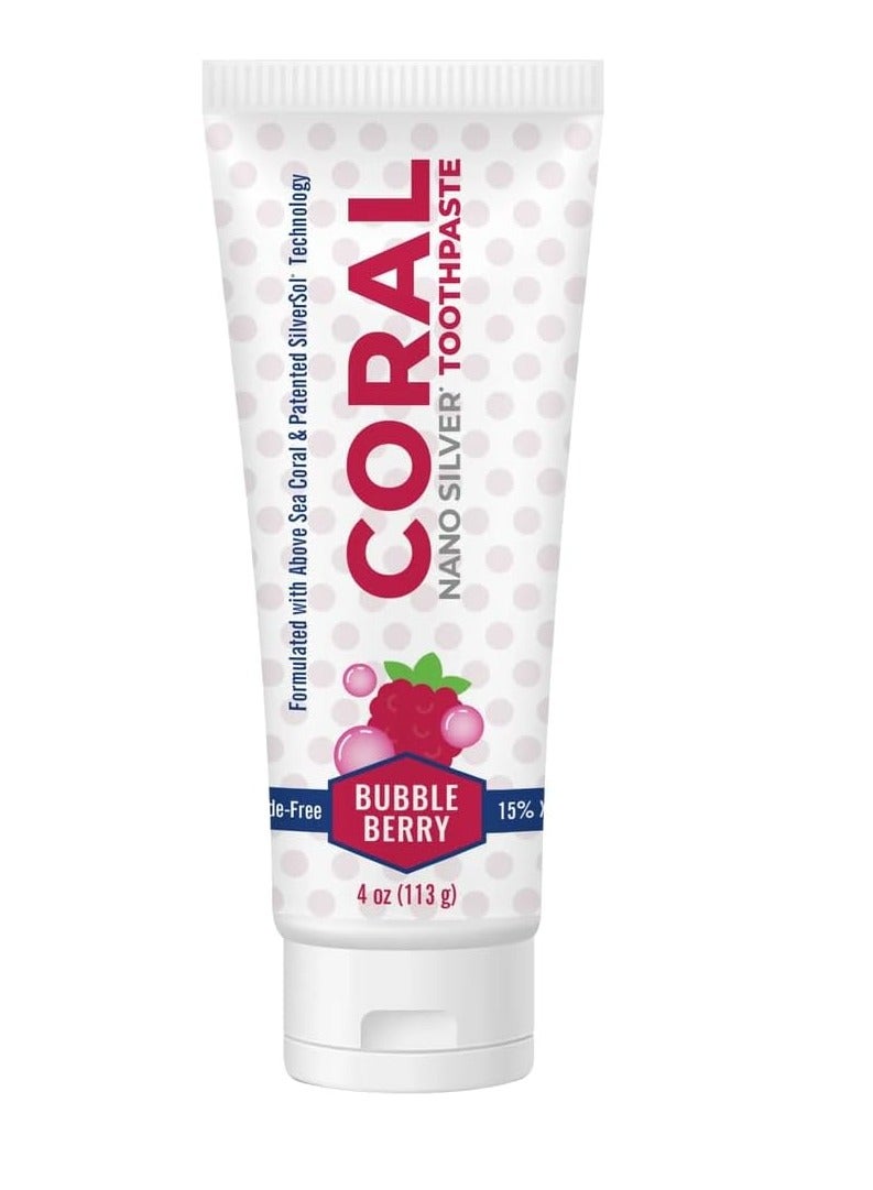 Coral White Coral Nano Silver Bubble Berry Kids Toothpaste, Natural Fluoride Free Teeth Whitening Toothpaste, Coral Calcium Nano Silver Infused SLS Free - 4 Ounces - Image 1