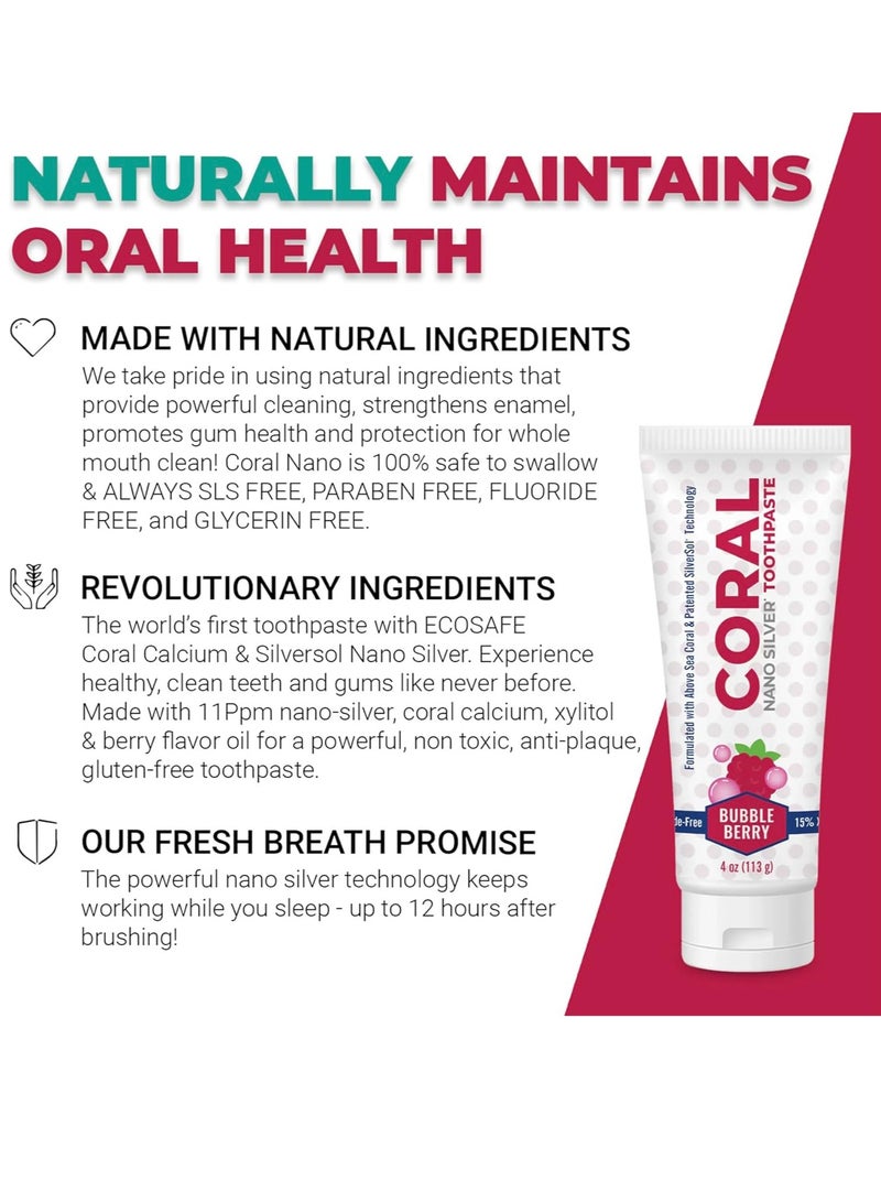 Coral White Coral Nano Silver Bubble Berry Kids Toothpaste, Natural Fluoride Free Teeth Whitening Toothpaste, Coral Calcium Nano Silver Infused SLS Free - 4 Ounces - Image 4