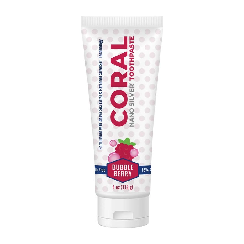 Coral معجون أسنان كورال نانو فضة فقاعة التوت للأطفال، معجون تبييض الأسنان الطبيعي خالي من الفلورايد، معجون أسنان مضاف إليه كربونات الكالسيوم نانو فضة خالي من SLS - 4 أونصات - Image 1
