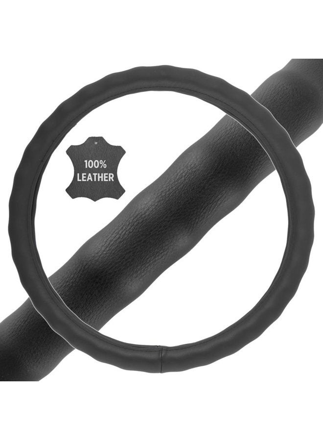 BDK Black Genuine Leather Steering Wheel Cover Large 15-16" (W899LK) - Image 2