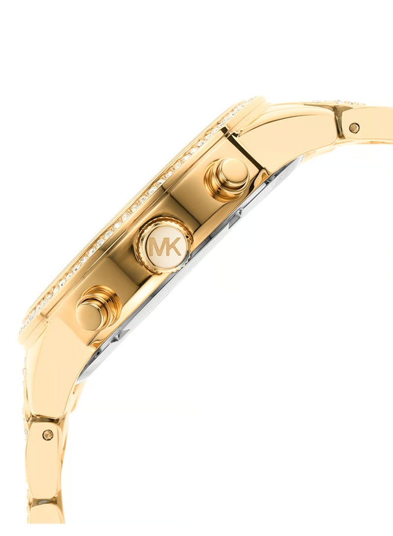MK Michael Kors Ritz Chronograph Gold Dial Gold Steel Strap Watch For Women - MK6937  - Image 3