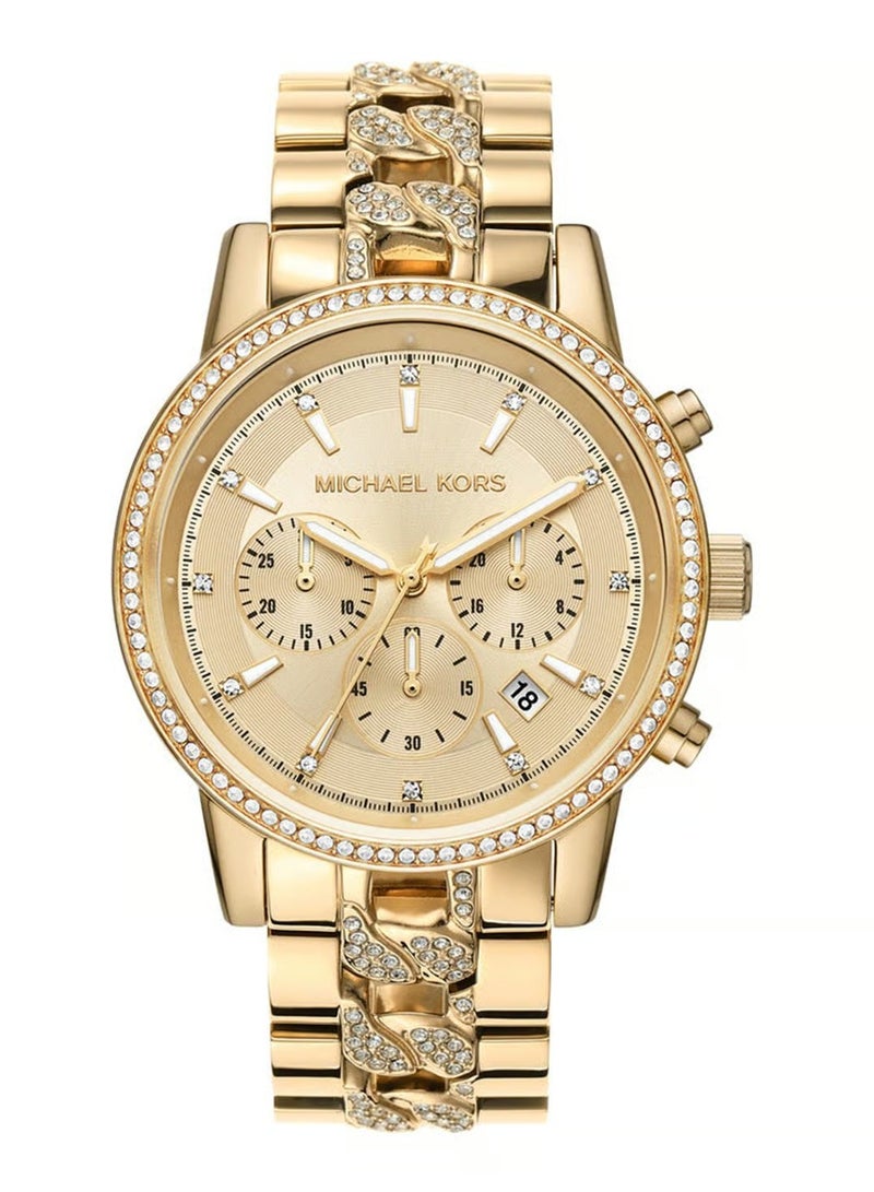 MK Michael Kors Ritz Chronograph Gold Dial Gold Steel Strap Watch For Women - MK6937  - Image 1