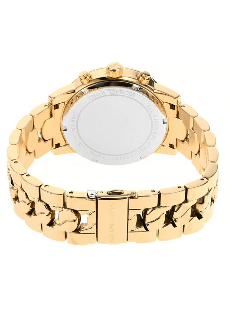 MK Michael Kors Ritz Chronograph Gold Dial Gold Steel Strap Watch For Women - MK6937  - Image 2