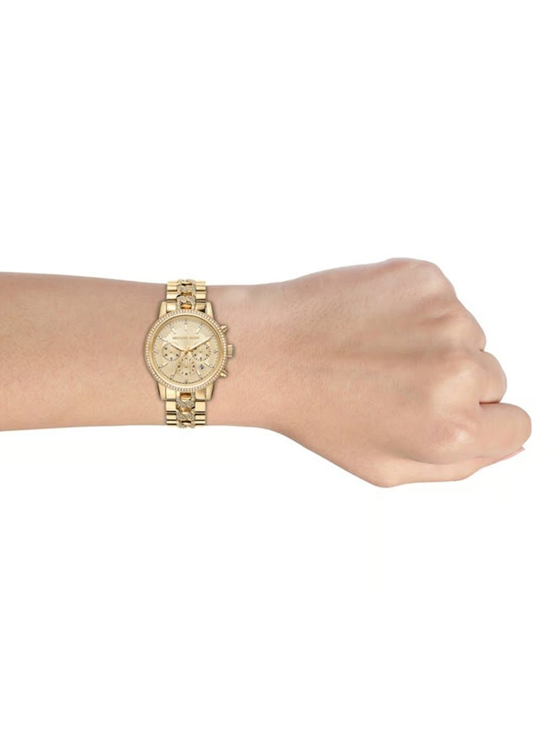 MK Michael Kors Ritz Chronograph Gold Dial Gold Steel Strap Watch For Women - MK6937  - Image 4