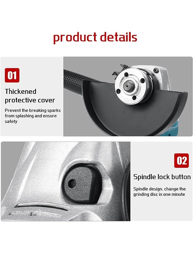 ALongDeng 20V Brushless Cordless Angle Grinder Set Dual Batteries & 3 Adjustable Speeds 125MM 8500RPM Professional Electric Angle Grinder for Cutting and Grinding Work - Image 5