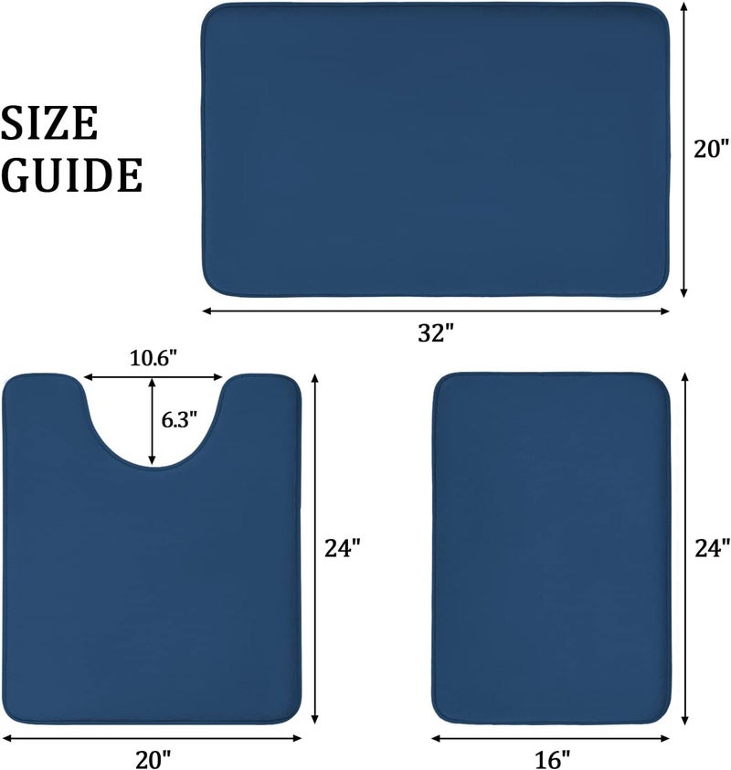 YIHOUSE Bathroom Rug Sets 3 Piece, Memory Foam Bath Mat, Non Slip Super Absorbent Soft Bathroom Mats, Machine Washable Bathroom Floor Mats Sets for Sink,Tub, Shower and Toilet,Dark Blue - Image 2