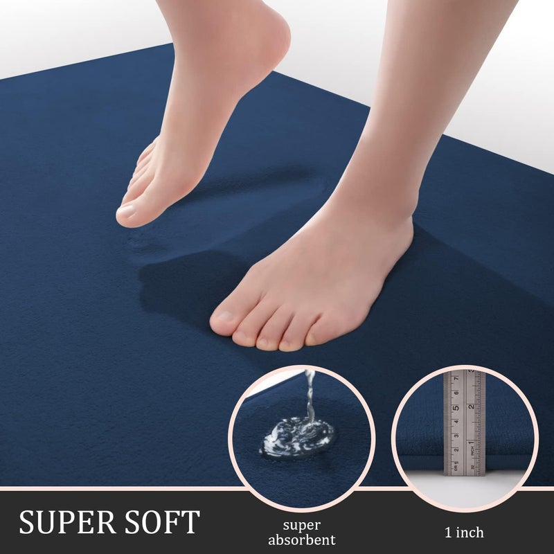 YIHOUSE Bathroom Rug Sets 3 Piece, Memory Foam Bath Mat, Non Slip Super Absorbent Soft Bathroom Mats, Machine Washable Bathroom Floor Mats Sets for Sink,Tub, Shower and Toilet,Dark Blue - Image 3