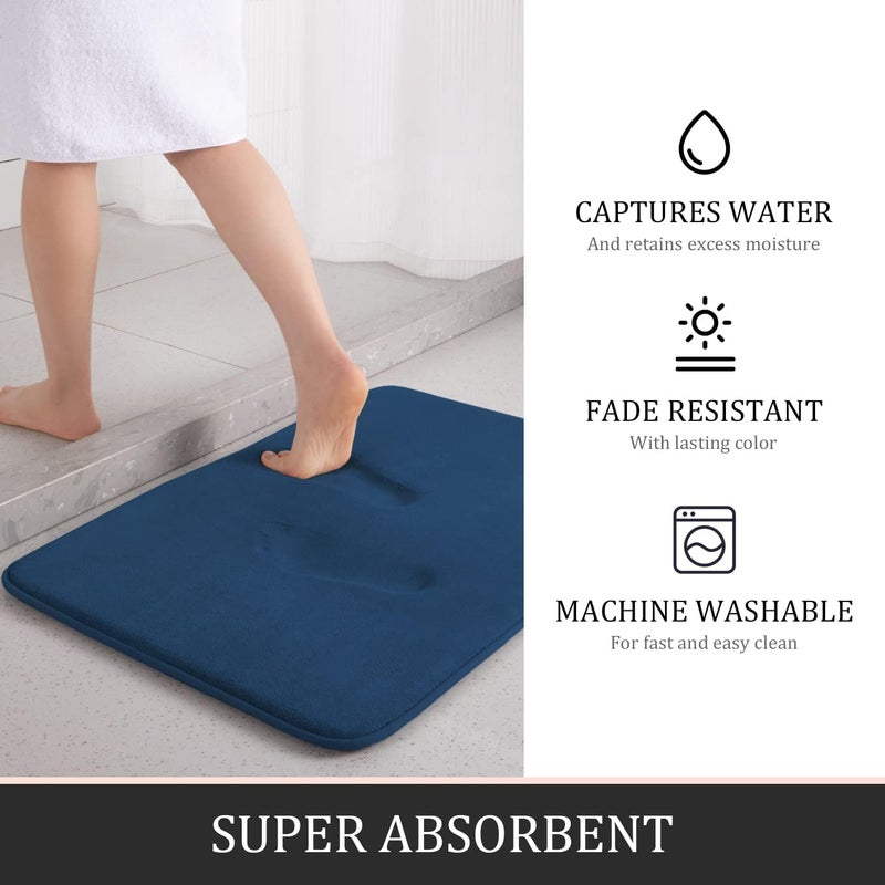 YIHOUSE Bathroom Rug Sets 3 Piece, Memory Foam Bath Mat, Non Slip Super Absorbent Soft Bathroom Mats, Machine Washable Bathroom Floor Mats Sets for Sink,Tub, Shower and Toilet,Dark Blue - Image 4