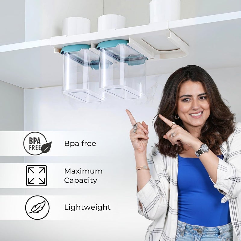 Home Essentials HomeEssentials Hanging Storage Containers for Kitchen Drawer Base Airtight Plastic Containers for Pulses StorageSpace Saving Under Shelf Design 900ml 1 Set of 3 Pcs - Image 2