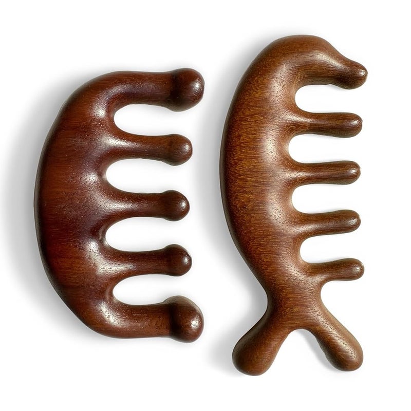 Sandalwood Massage Comb – Five-Finger Ball + Sea Lion, Scalp Massager, Anti-Static