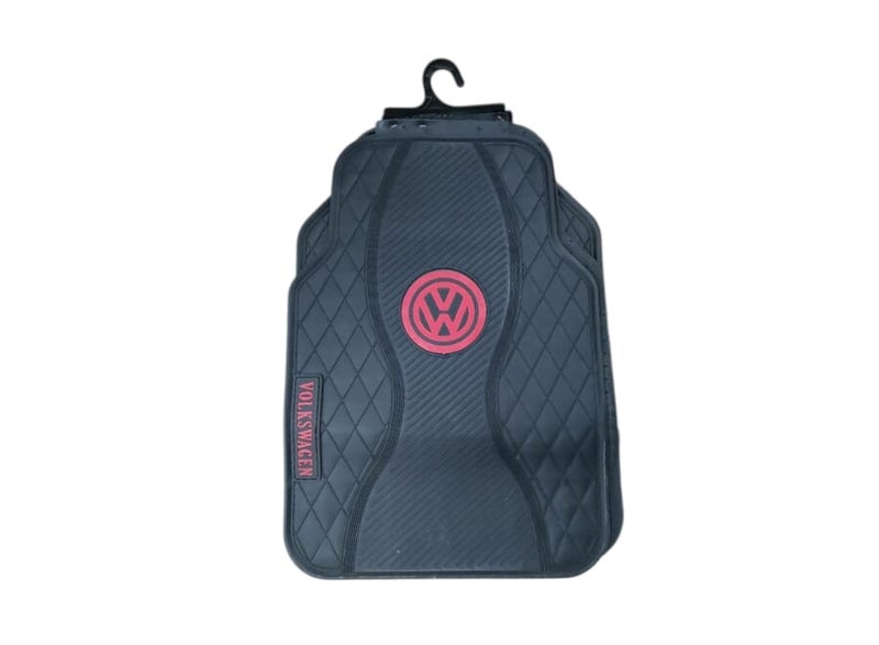 فولكس فاجن طقم دواسات 4قطع جلد تناسب جميع انواع السيارات مضاده للانزلاق علامه فولكس _اسود