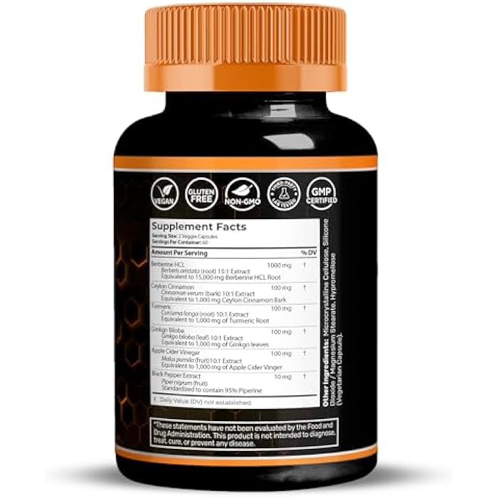 WELLNESS LABSRX Berberine 15,000mg - Third-Party Tested Berberine Supplement HCL with Ceylon Cinnamon, Black Pepper Extract and Apple Cider Vinegar, Heart Support Capsules - 120 Capsules - Pack of 1 - Image 2