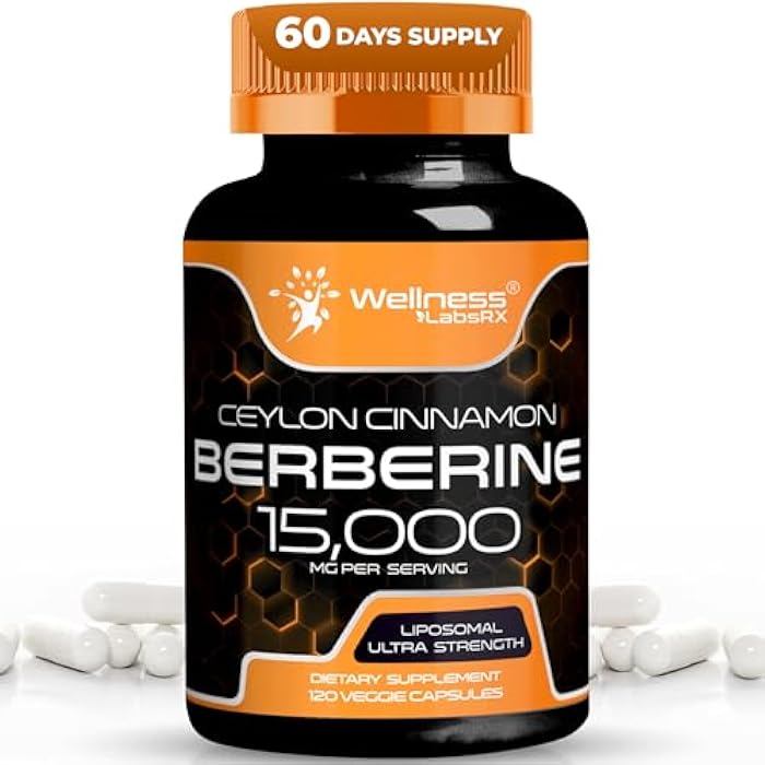 WELLNESS LABSRX Berberine 15,000mg - Third-Party Tested Berberine Supplement HCL with Ceylon Cinnamon, Black Pepper Extract and Apple Cider Vinegar, Heart Support Capsules - 120 Capsules - Pack of 1 - Image 1