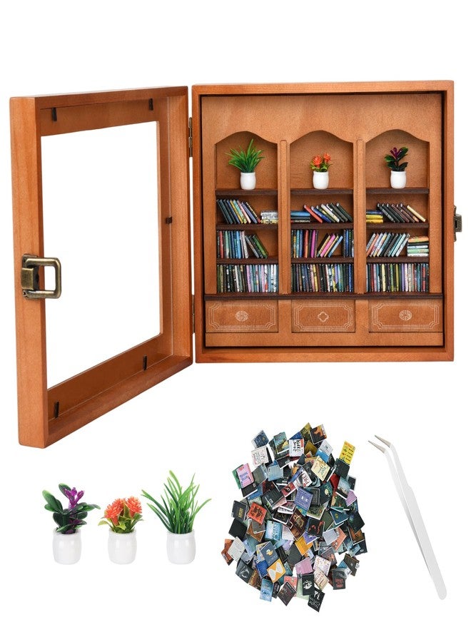 Pawnoc Anxiety Bookshelf with 200 Mini Books, Mini Library Decor, Shake Away Your Anxiety, Includes 1 Bookshelf, 3 Plant Flowers, and 1 Tweezers, Perfect for Book Lovers, Students, Family, and Friends - Image 1