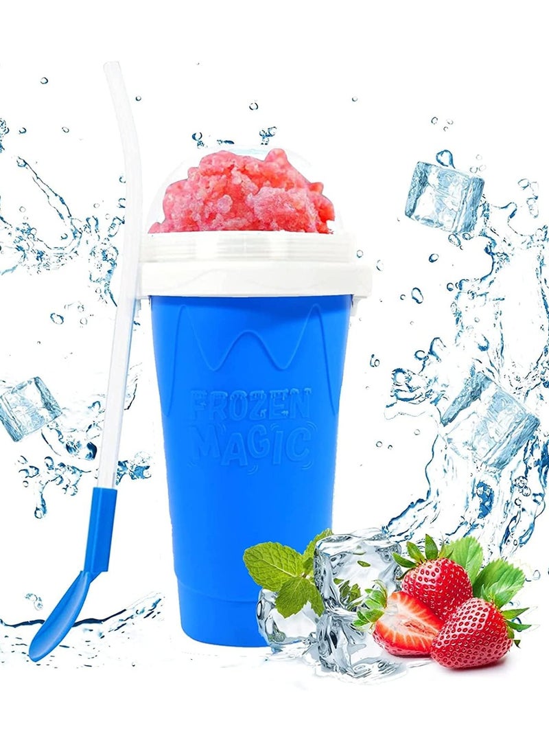 Slushie Maker Cup Magic Quick Frozen Smoothies Cup Portable Silica Freeze Mug Ice Cream Maker with Dome Lids Spoon (400ml Blue) - Image 1