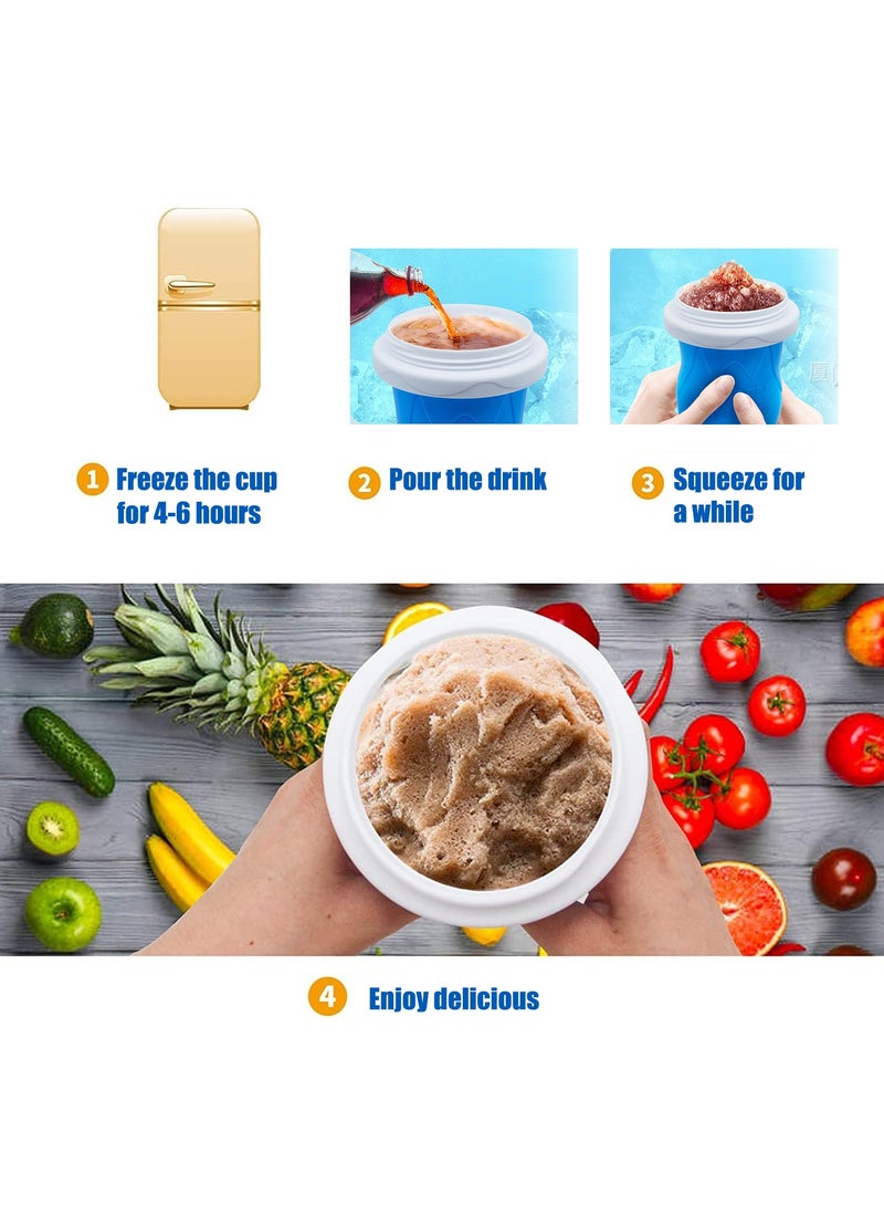 Slushie Maker Cup Magic Quick Frozen Smoothies Cup Portable Silica Freeze Mug Ice Cream Maker with Dome Lids Spoon (400ml Blue) - Image 3