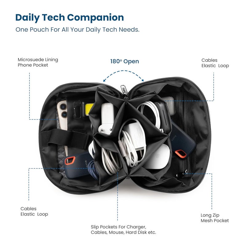 CRALOFT Store TechSlate Tech Organizer Pouch – Water-Resistant Hardshell Case for Cables, Chargers, Gadgets & Hard Drive – Electronic Accessories Bag with Scratch-Proof Smartphone Pocket for Men & Women - Image 2